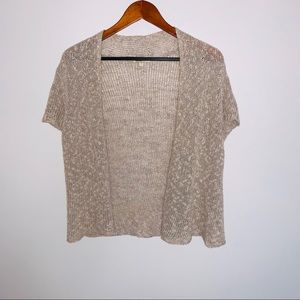 Eileen Fisher beige short sleeve open cardigan